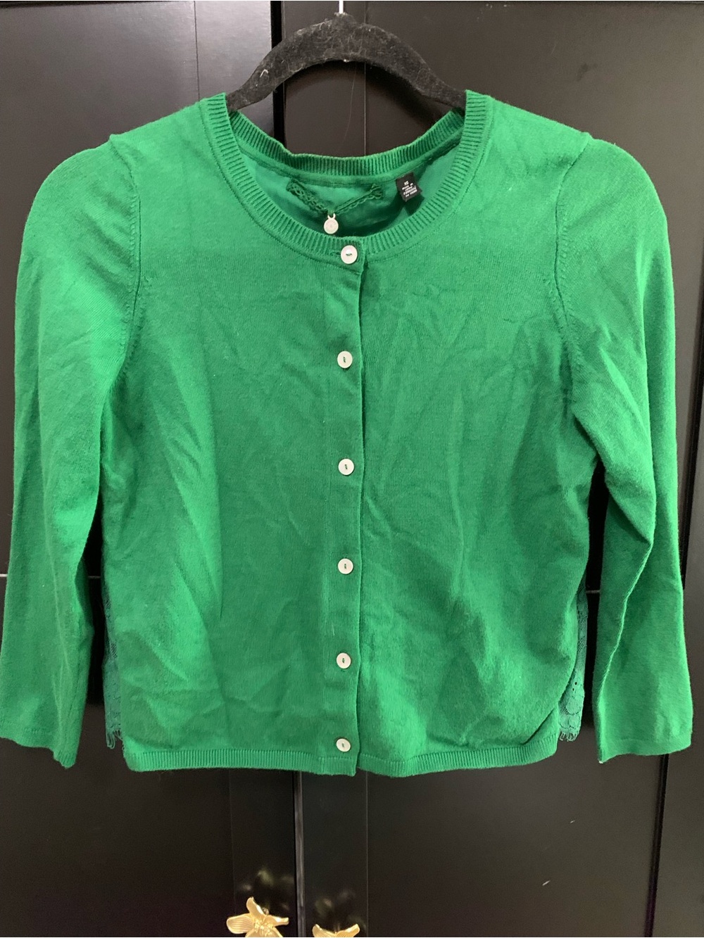 Anthropologie Knitted and Knotted Bright Green Button-Front Crewneck Cardigan